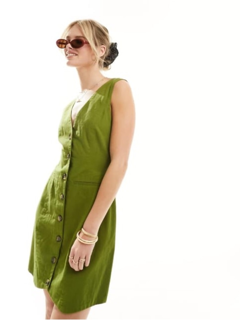 ASOS Green Button V Neck Dress Size 10